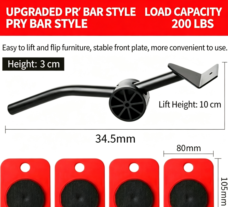 Heavy Duty Furniture Moving Tool – 360° Rolling Wheels Lifter for Easy Moving of Heavy Furniture & Appliances