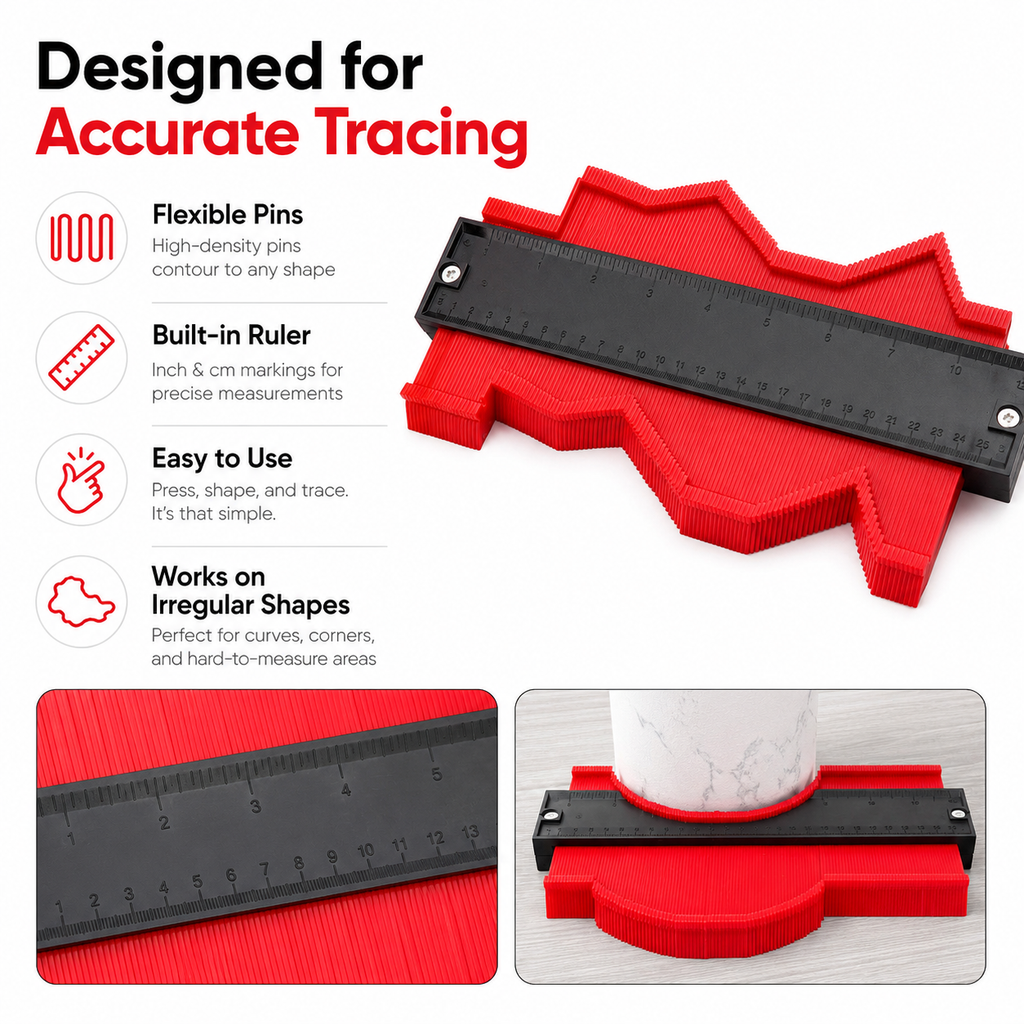 Adjustable Contour Gauge Shape Duplicator for Flooring, Tile & Woodworking