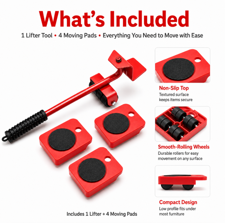 Heavy Duty Furniture Moving Tool – 360° Rolling Wheels Lifter for Easy Moving of Heavy Furniture & Appliances
